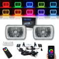 7X6 Bluetooth & RF Color Change RGB COB Halo 35w 6000K HID Headlight Lamp Pair