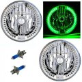 7" Halogen Green LED Halo Ring Angel Eye Headlight Headlamp Light Bulbs Pair Img