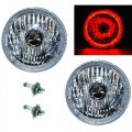 7" Halogen H4 Headlight Headlamp Red LED Halo Angel Eyes Light Bulbs Pair Iw