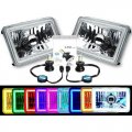 4X6 RGB COB Color Changing Halo 6000K 4000LM LED Headlight H4 Light Bulb Pair