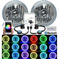 7" Bluetooth Phone RGB SMD Color Change Halo H4 LED Headlights For Jeep Wrangler