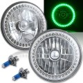 7" Halogen Green LED Halo Ring Angel Eye Headlight Headlamp Light Bulbs Pair Img