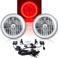 7" COB LED Red Halo Angel Eye Headlamp Headlight H4 HID 6K 6000K Light Bulb Pair