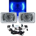 4X6" Blue LED Halo Projector Headlight 6K 6000K HID Headlamp Light Bulbs Pair