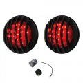 3-3/4" 17 LED Tail Light Lens w/ Black Bezel Flush Mount Assembly & Flasher Pair