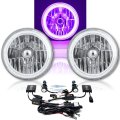 7" Purple COB LED Halo Angel Eye Headlamp Headlight H4 HID 6000K Light Bulb Pair