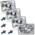 4X6" Halogen Crystal Clear Glass Lens Metal Headlight H4 Light Bulb Headlamp Set