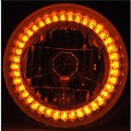 7" Motorcycle Halogen Headlight Light Bulb Crystal Amber LED Halo Ring Demon Eye