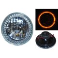 7" Motorcycle Halogen H4 Headlight Diamond Crystal Clear Bulb Amber Halo 40-LED