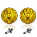 5-3/4" Halogen Amber Yellow Glass Headlight Fog Light H4 60W Light Bulbs Pair