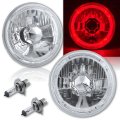 5-3/4 Red LED Halo Halogen Light Bulb Crystal Clear Headlight Angel Eye Pair