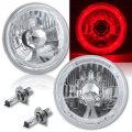 5-3/4 Red LED Halo Halogen Light Bulb Headlight Angel Eye Crystal Clear Pair