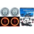 7" HID Amber LED Halo Ring Angel Eyes Headlight 6000K 6K Light Lamp Bulbs Pair