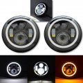 7" Black Projector HID 6500K LED Octane Headlight w/ White & Amber Halo Pair