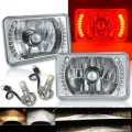 4X6" Red Halo DRL Headlight Headlamp w/ 6K LED Light Bulbs Crystal Clear Pair