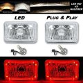 4X6 Red Halo Angel Eye H4 Crystal Clear Headlight Headlamp w/ 6k LED Bulb Pair