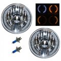 7" Crystal H4 Headlights White LED Drl Halo Angel Eye Drl Amber Turn Signal Pair