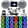 7" Bluetooth Phone RGB SMD LED Color Change Halo Angel Eye 6K HID Headlight Pair