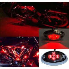 1Pc Red LED Chrome Accent Module Motorcycle Chopper Frame Neon Glow Light Pod Octane Lighting