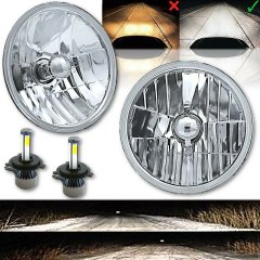 7 Inch LED Crystal Clear Glass Metal Headlight 4000 Lumens 6k H4 Light Bulb Headlamp Pair Octane Lighting