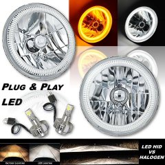 7 Inch Crystal Switchback White Halo Angel Eye Amber Turn Signal LED Headlights Pair Octane Lighting