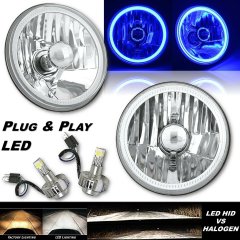 5 3/4 Blue COB LED Halo Angel Eye Crystal Clear Headlamp 6k LED Light Bulb Pair Octane Lighting