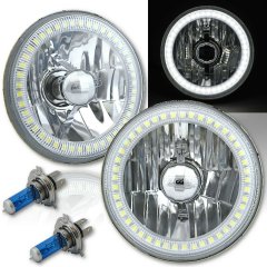 5 3/4 Inch SMD White LED Halo Halogen Bulb Headlight Angel Eye Crystal Clear Pair Octane Lighting