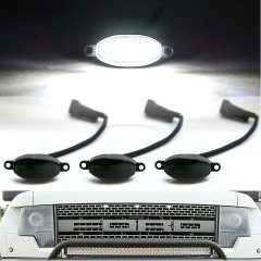 White LED Smoked Front Grill Marker Lenses For 09-14 & 17 Ford F-150 SVT Raptor Octane Lighting