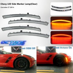 Clear Front and Rear LED Side Marker Lamp Lens Set For 14-19 C7 Chevy Corvette Octane Lighting