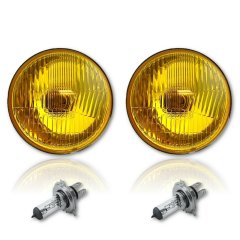 5 3/4 Inch Halogen Stock Amber Yellow Glass Headlight Fog Light H4 60W Bulbs Pair Octane Lighting