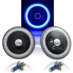5 3/4 Inch Blue SMD LED Halo Angel Eye Black Halogen Light Crystal Headlight Pair Octane Lighting