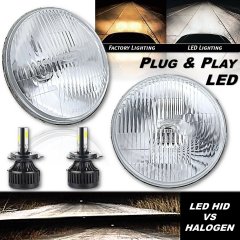 7 Inch Stock Glass Lens/Metal 6v Headlight LED 6K 26/40w H4 Light Bulb Headlamp Pair Octane Lighting