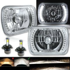 7X6 White Halo Crystal Clear H4 LED 4000 Lumens Bulb Headlights Angel Eye Light Pair Octane Lighting