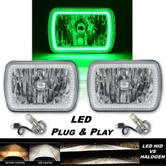 7X6 Green SMD Halo Glass Metal Headlight 24w White LED Light Bulb Headlamp Pair Octane Lighting