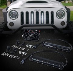 8 inch Jeep High Power LED Grille Kit With 2 LED Light Bars 5W CREE Single Row Light Bars With Bracket and Wiring Race Sport Lighting