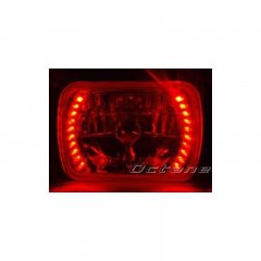 H6054 Sealed Beam 7" x 6" Diamond Cut 20 Red LED Crystal Clear Headlights