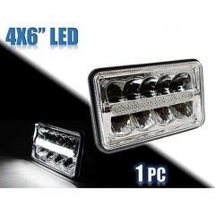 (1) 4X6" Chrome DRL LED HID Light Bulb Clear Sealed Beam Headlamp Headlight