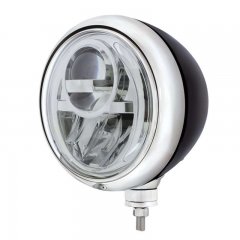 Black "Guide" Style Hot Rod Headlight w/ No Turn Signal - Chrome 5 High Power LED Projection Headlight | Headlight Components