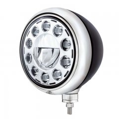 Black "Guide" Style Hot Rod Headlight w/ No Turn Signal - Chrome 11 High Power LED Headlight | Headlight Components