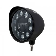 Black "BILLET" Style Groove Headlight with Visor - Crystal Blackout 11 LED Headlight | Headlight Components
