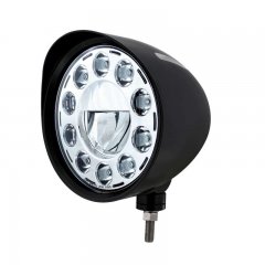 Black "BILLET" Style Groove Headlight with Visor - Crystal Chrome 11 LED Headlight | Headlight Components