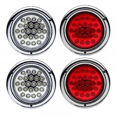 4" Round Brake Back Up Reverse Tail Light Turn Signal Red & White Led Light Set