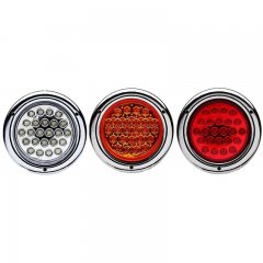 4" Round Brake Tail Light Turn Signal Reverse Red Amber White Led Light 3pc-Set