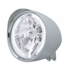 "CHOPPER" Headlight w/ Smooth Visor - 34 White LED H4 Bulb | Motorcycle Products