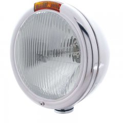 Chrome "CLASSIC" Headlight - H4 Bulb w/ Incandescent Turn, Amber Lens | Headlight - Complete Kits