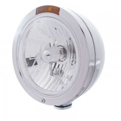 "BULLET" Classic Headlight - Crystal H4 Bulb w/ Incandescent Turn, Amber Lens | Headlight - Complete Kits