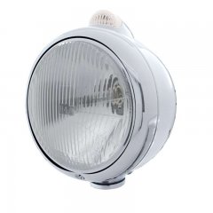Chrome "GUIDE" Headlight - H4 Bulb w/ Amber LED/Clear Lens | Headlight - Complete Kits