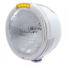 "CLASSIC" Half-Moon Headlight - 6014 Bulb w/ Amber LED/Amber Lens | Headlight - Complete Kits