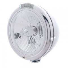 Stainless "CLASSIC" Headlight - Crystal H4 Bulb w/ Amber LED/Clear Lens | Headlight - Complete Kits