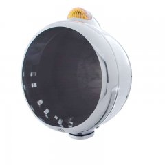 Chrome "GUIDE" Headlight - No Bulb w/ Dual Function Amber LED/Amber Lens | Headlight - Complete Kits